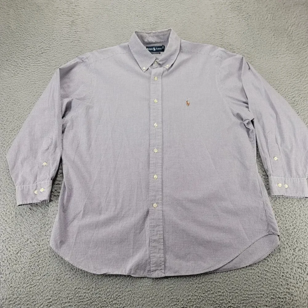 Ralph Lauren Shirt Mens 17 32-33 Purple Plaid Flesh Pony Classic‎ Fit Flesh Pony